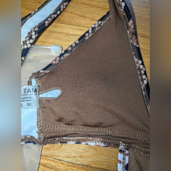 Brown Mesh Snakeskin Swimsuit One Piece Matte Swim Collection SMALL - Picture 6 of 8